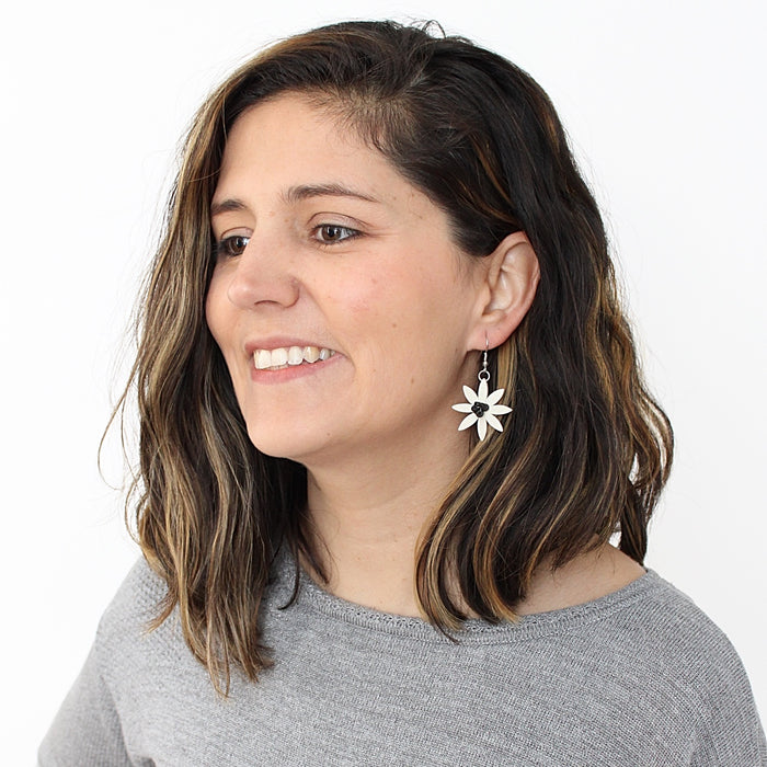 Black and White Amaya Flower Earrings - Sylca Designs - Chunky Jewelry