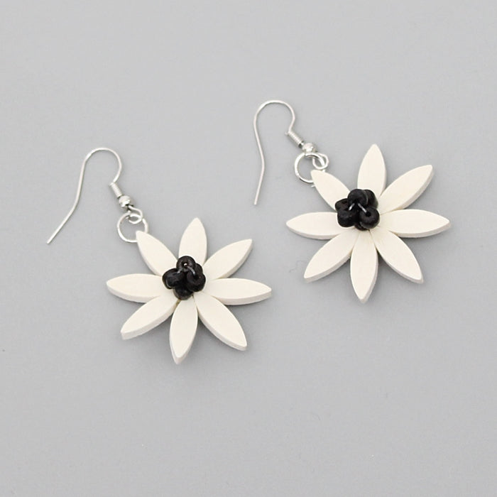 Black and White Amaya Flower Earrings - Sylca Designs - Chunky Jewelry