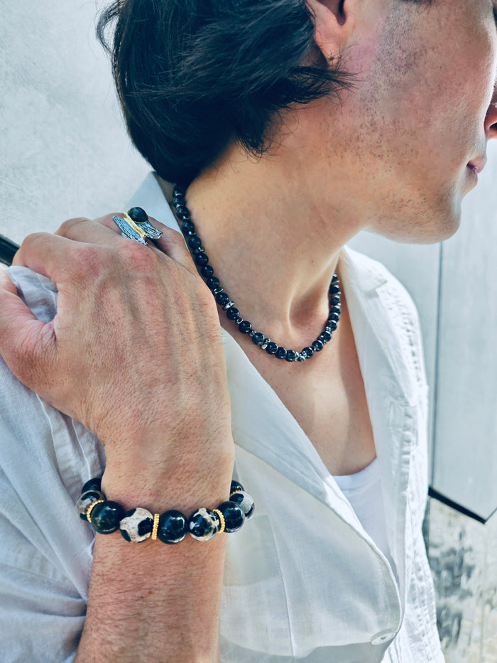 Black And White Dzi Agate Chunky Bracelet MEB07
