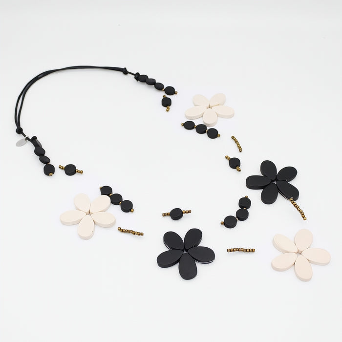 Black and White Floating Flower Necklace - Sylca Designs - Chunky Jewelry