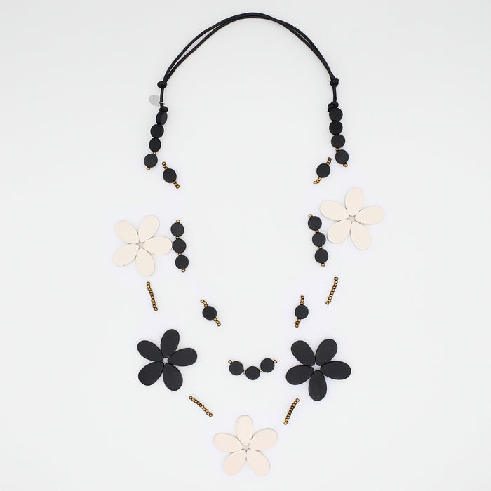 Black and White Floating Flower Necklace - Sylca Designs - Chunky Jewelry