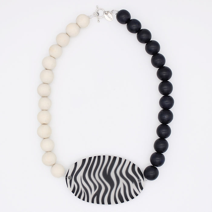 Black and White Frosted Medallion Statement Necklace - Sylca Designs - Chunky Jewelry