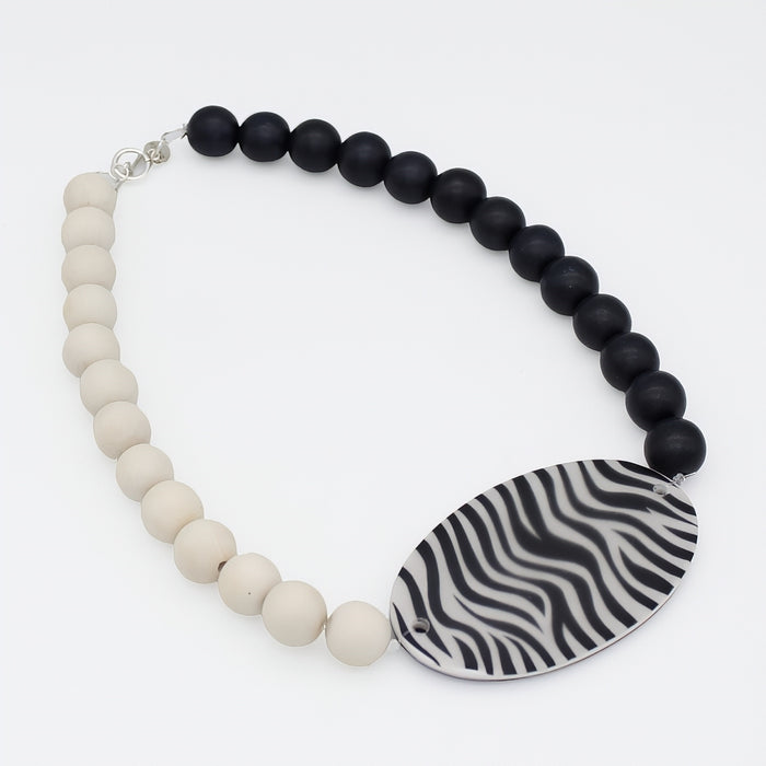 Black and White Frosted Medallion Statement Necklace - Sylca Designs - Chunky Jewelry