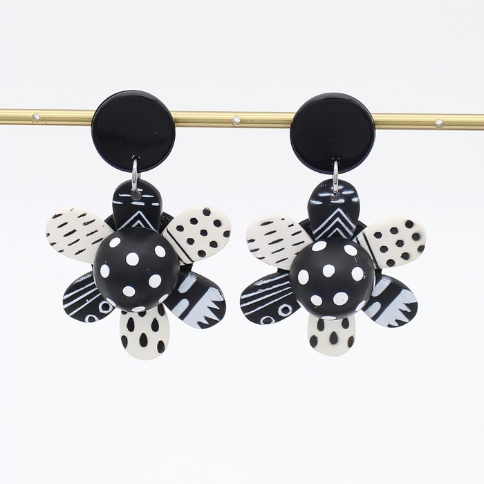 Black and White Garden of Color Flower Earrings