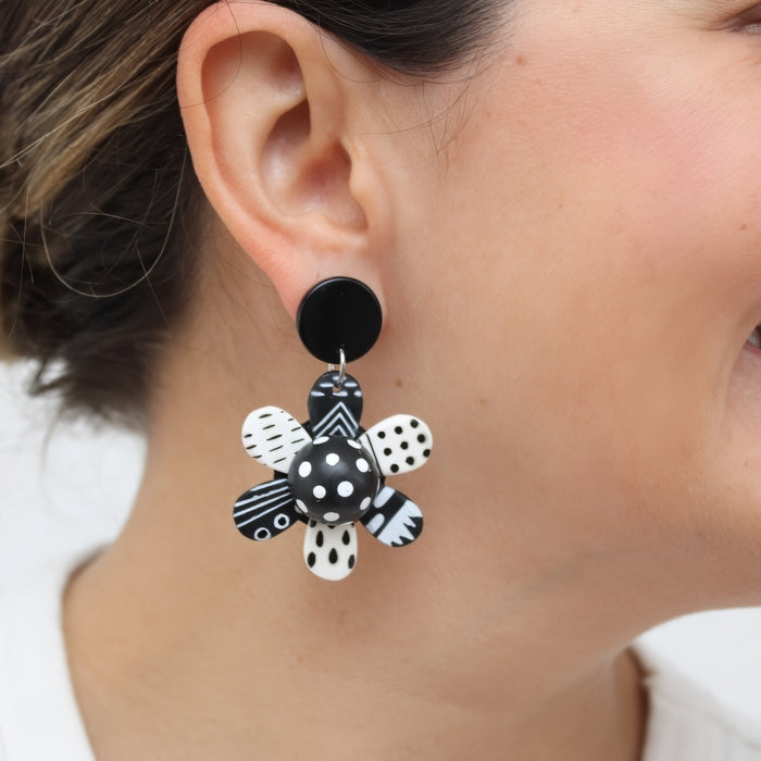 Black and White Garden of Color Flower Earrings