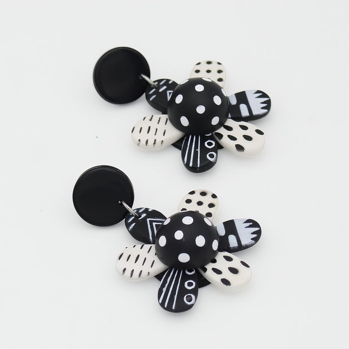 Black and White Garden of Color Flower Earrings