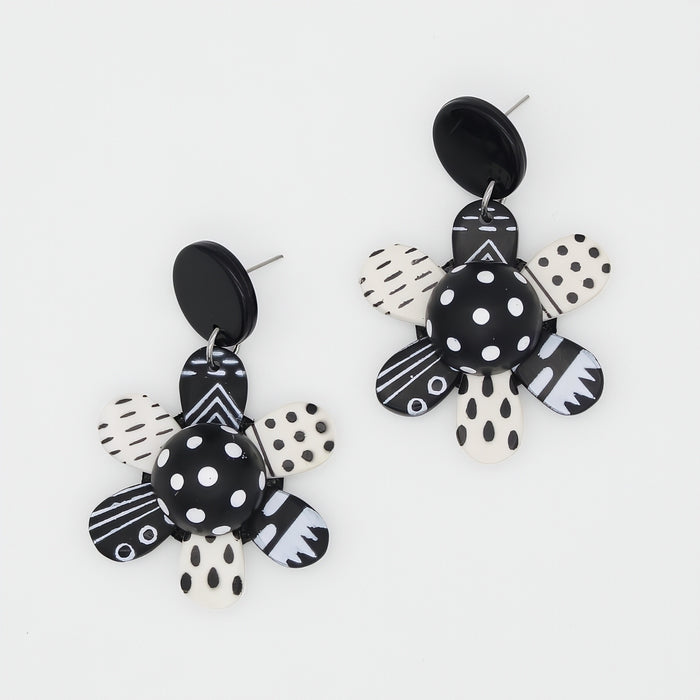 Black and White Garden of Color Flower Earrings