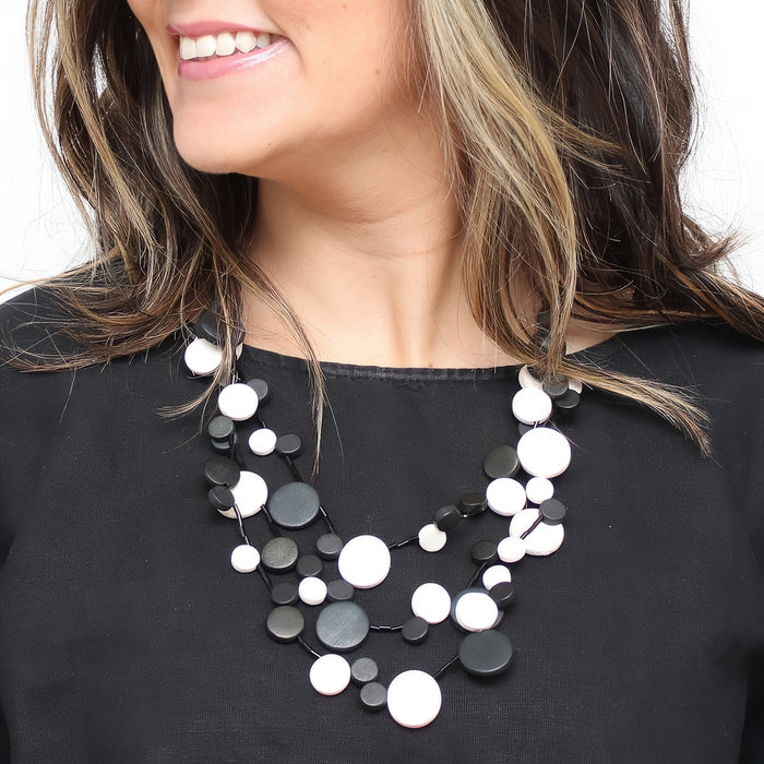 Black and White Multi Strand Millie Necklace - Sylca Designs - Chunky Jewelry