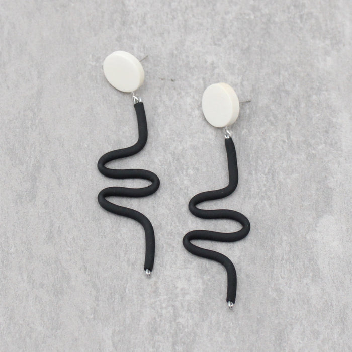 Black and White Rubber Tubing Remi Earrings - Sylca Designs - Chunky Jewelry