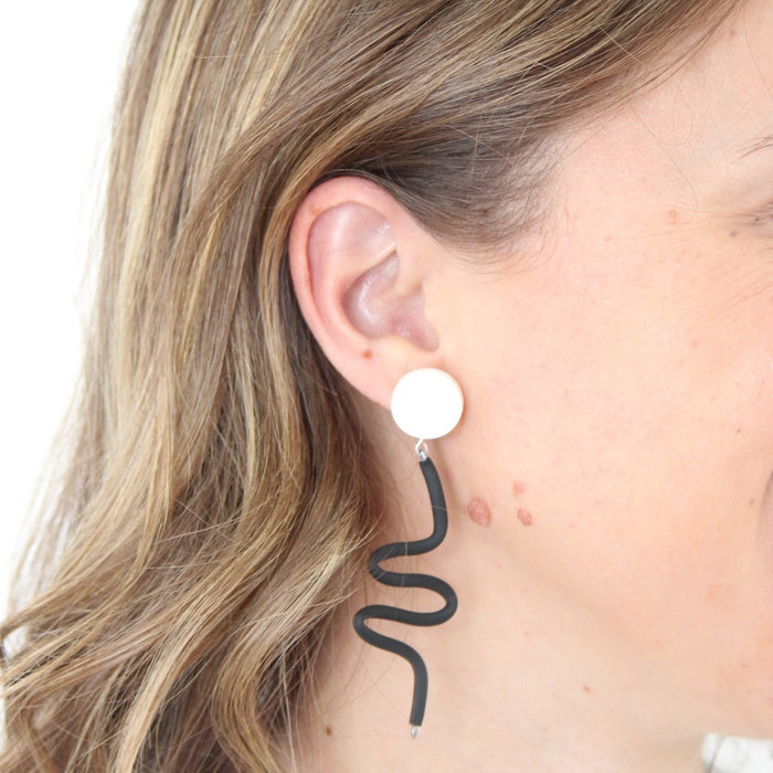 Black and White Rubber Tubing Remi Earrings - Sylca Designs - Chunky Jewelry