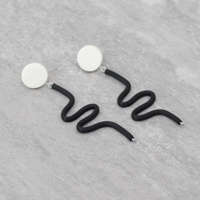 Black and White Rubber Tubing Remi Earrings - Sylca Designs - Chunky Jewelry