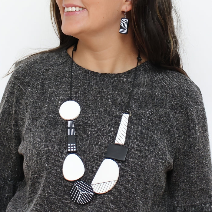 Black and White Vespera Geometric Statement Necklace - Sylca Designs - Chunky Jewelry