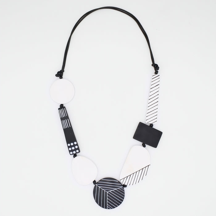 Black and White Vespera Geometric Statement Necklace - Sylca Designs - Chunky Jewelry