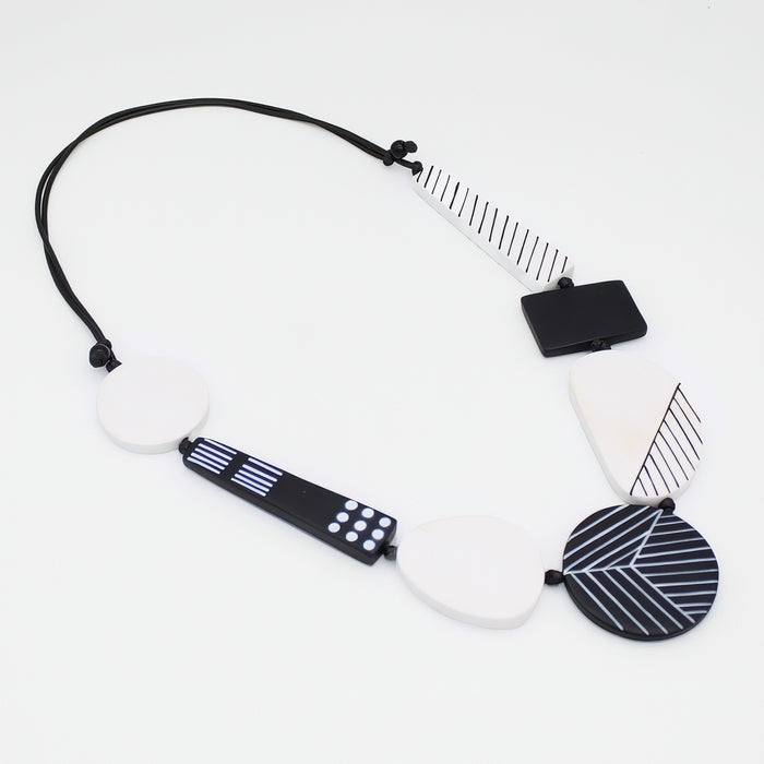 Black and White Vespera Geometric Statement Necklace - Sylca Designs - Chunky Jewelry