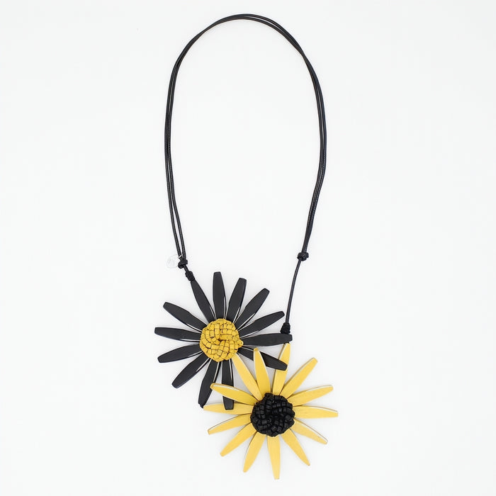 Black and Yellow Amaya Double Flower Statement Necklace