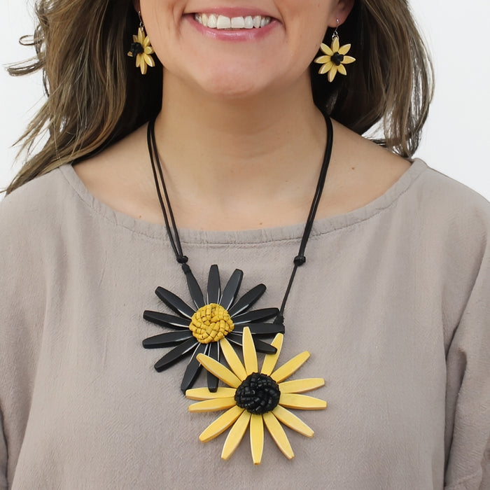 Black and Yellow Amaya Double Flower Statement Necklace