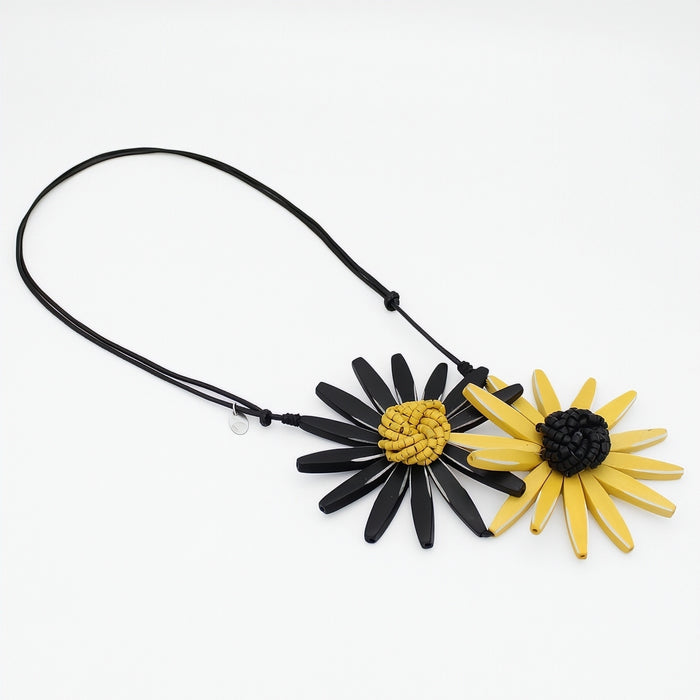 Black and Yellow Amaya Double Flower Statement Necklace