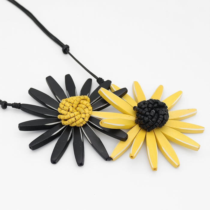 Black and Yellow Amaya Double Flower Statement Necklace