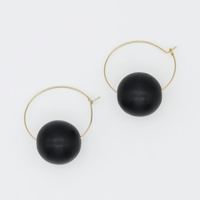 Black Ball Hoop Dangle Earring - Sylca Designs - Chunky Jewelry