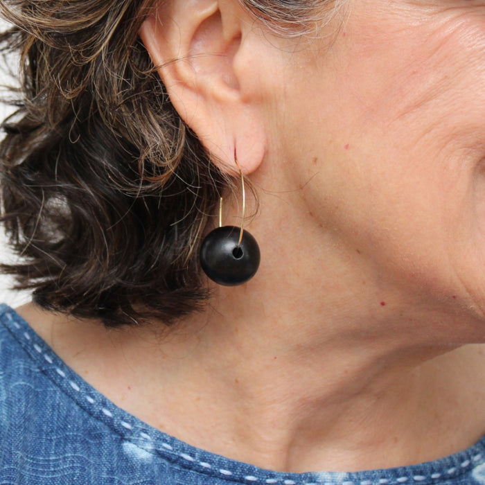 Black Ball Hoop Dangle Earring - Sylca Designs - Chunky Jewelry