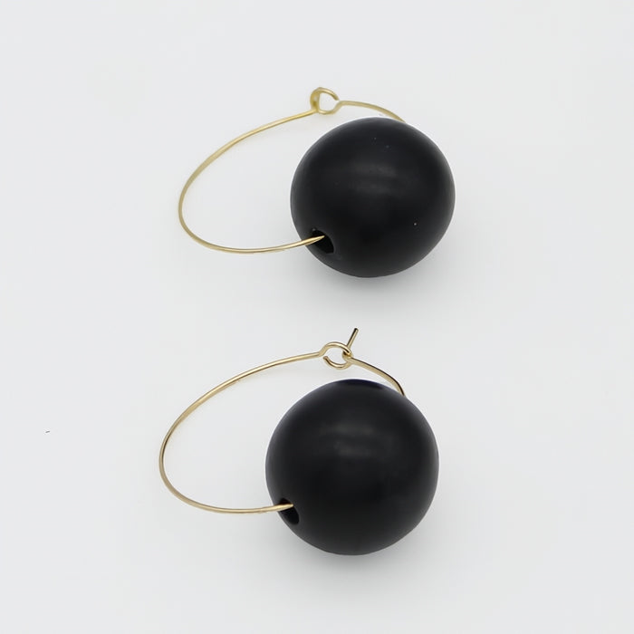 Black Ball Hoop Dangle Earring - Sylca Designs - Chunky Jewelry