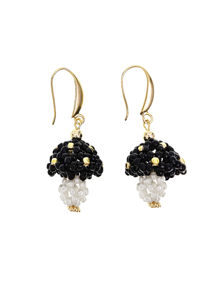 Black Beaded Mushroom Playful Earrings QE022
