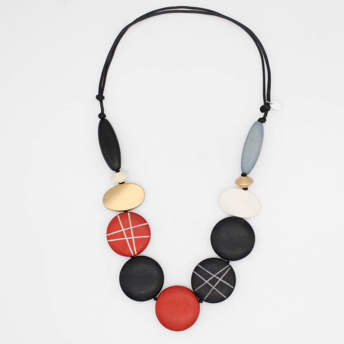 Black Carved Bead Carla Necklace - Sylca Designs - Chunky Jewelry