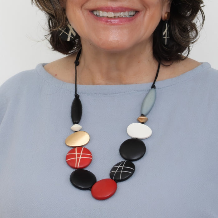 Black Carved Bead Carla Necklace - Sylca Designs - Chunky Jewelry