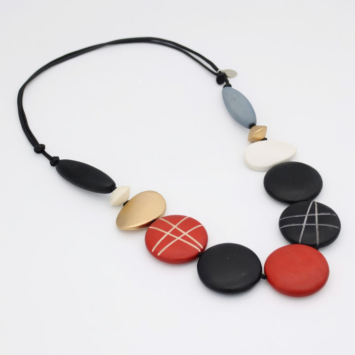 Black Carved Bead Carla Necklace - Sylca Designs - Chunky Jewelry