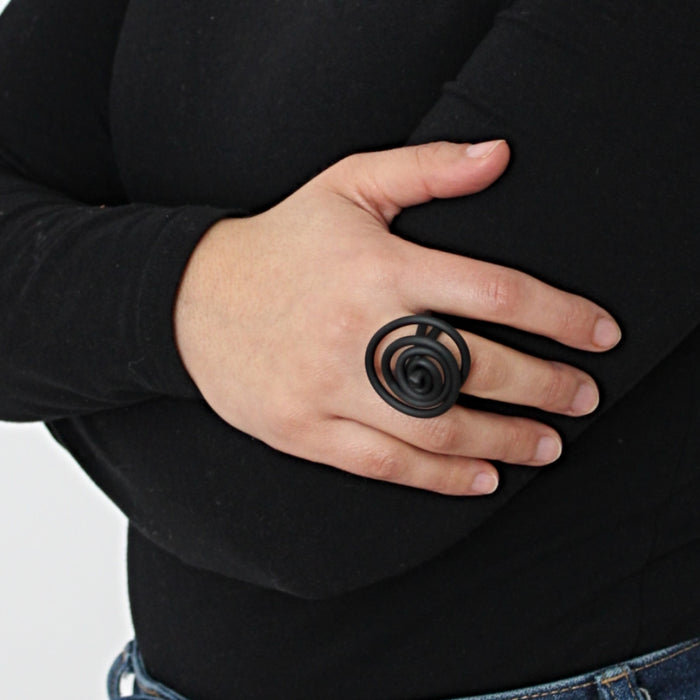 Black Cefalu Swirl Ring - Sylca Designs - Chunky Jewelry