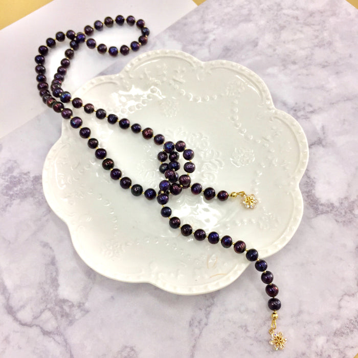 Black Freshwater Pearls Open Ended Necklace AN055 - FARRA