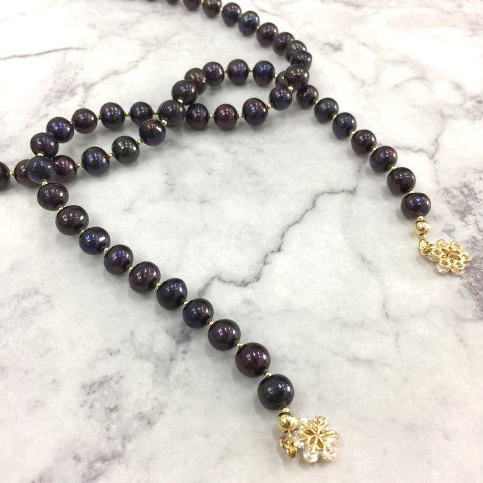 Black Freshwater Pearls Open Ended Necklace AN055 - FARRA