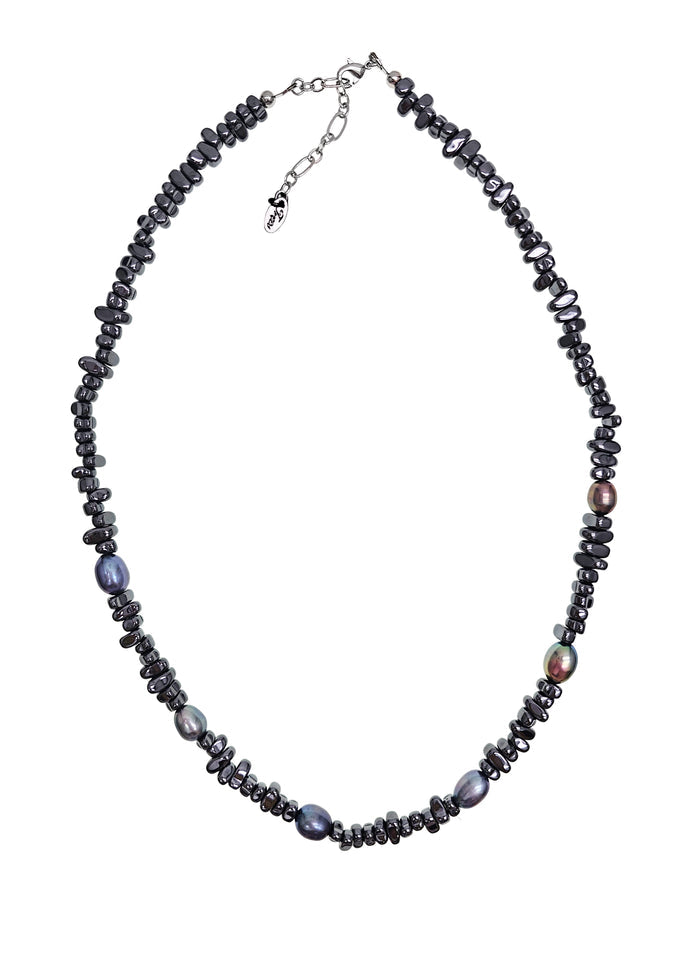 Black Hematite With Purple Freshwater Pearls Mens Necklace MEN04