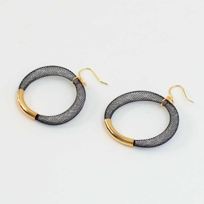 Black Mesh Hoop Earring Gold - Sylca Designs - Chunky Jewelry