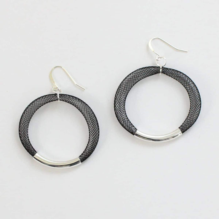 Black Mesh Hoop Earring Silver - Sylca Designs - Chunky Jewelry