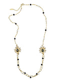 Black Obsidian And White Freshwater Pearl With Flower Pendants Necklace SN047