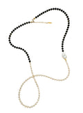 Black Obsidian and White Freshwater Pearls Long Necklace JN059 - FARRA