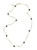Black Obsidian And White Pearls Long Necklace RN039