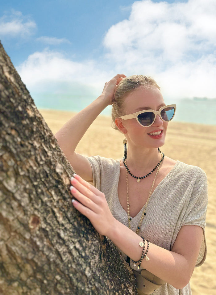 Black Obsidian Beaded Tassel Earrings JE046 - FARRA