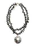 black obsidian necklace with shell pendant