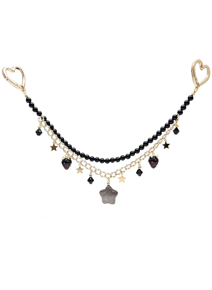 Black Obsidian Star With Strawberry Double Layers Bag Charm