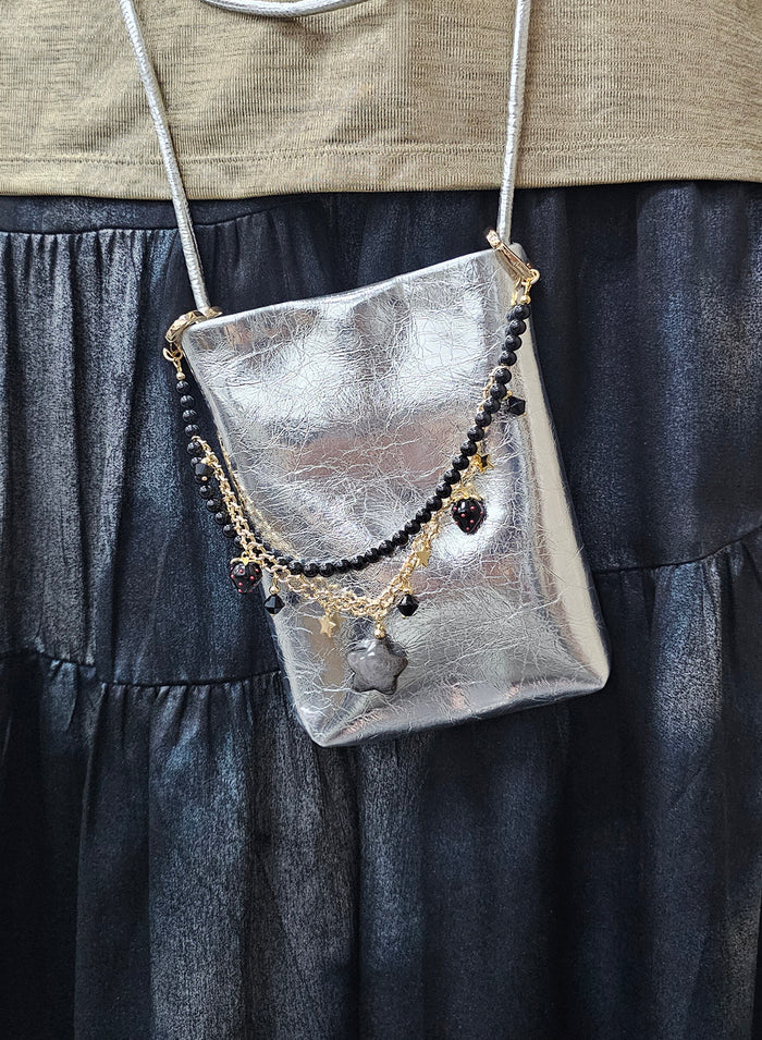 Black Obsidian Star With Strawberry Double Layers Bag Charm