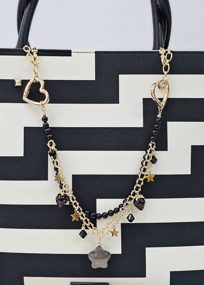 Black Obsidian Star With Strawberry Double Layers Bag Charm