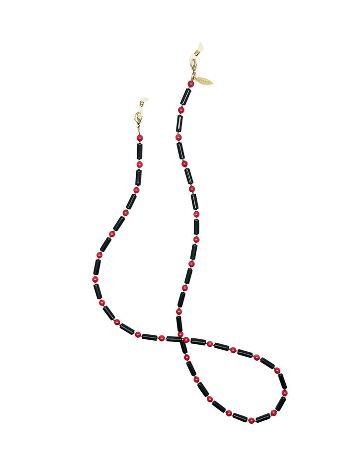 Black Obsidian With Red Coral Multi-Way Sunglasses Chain EC005 - FARRA