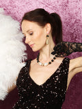 Black Obsidian With Rhinestones Dangle Earrings FE022 - FARRA