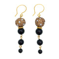 Black Obsidian With Rhinestones Dangle Earrings FE023 - FARRA