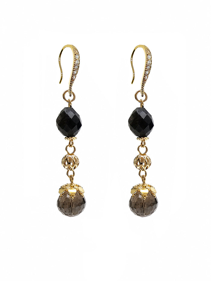 Black Obsidian With Smoky Quartz Dangle Earrings SE029