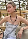 Black Obsidian with White Butterfly Charm Statement Necklace LN069 - FARRA