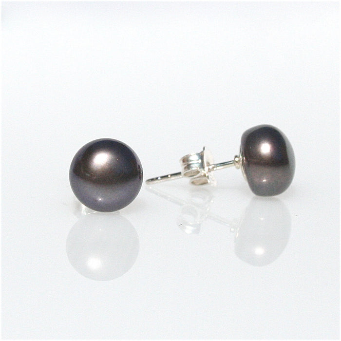 black pearl studs silver