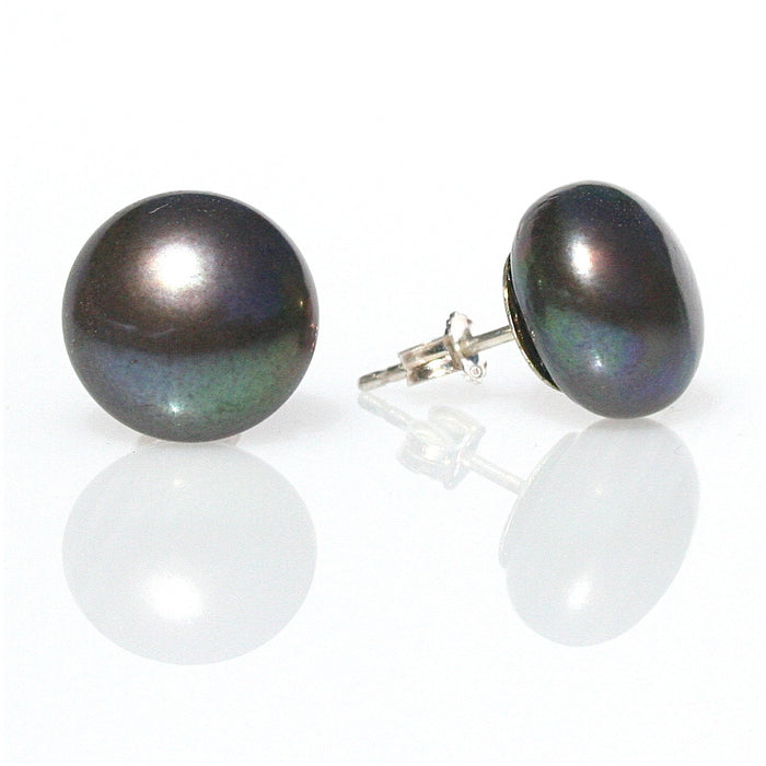 black pearl studs sterling silver